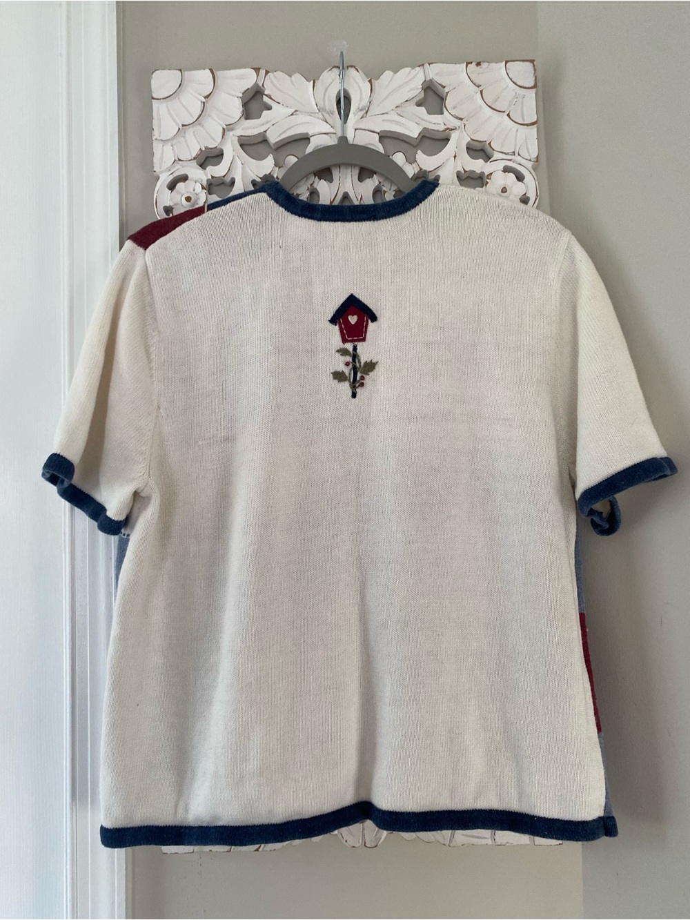 Vintage 90s Y2K Croft & Barrow Americana Patchwork Cardigan Vest Top L Patriotic - Picture 9 of 13